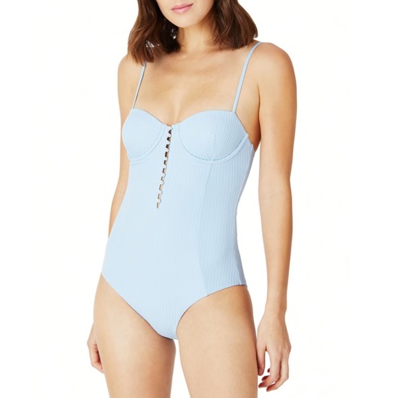NEW ONIA Andrea BABY BLUE Ribbed FAUX PEARL One Piece SWIMSUIT XL - Picture 4 of 15